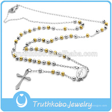 Mejor venta de alta calidad de joyería religiosa católica moda acero inoxidable para hombre dos tonos oro rosario collar de cuentas